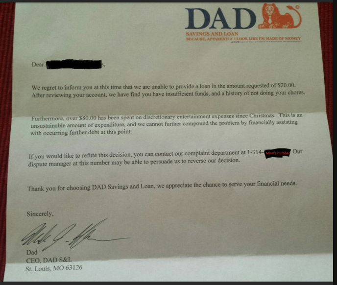 Dad Loan Letter