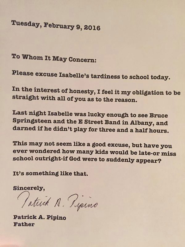 Bruce Springsteen makes a child late for school